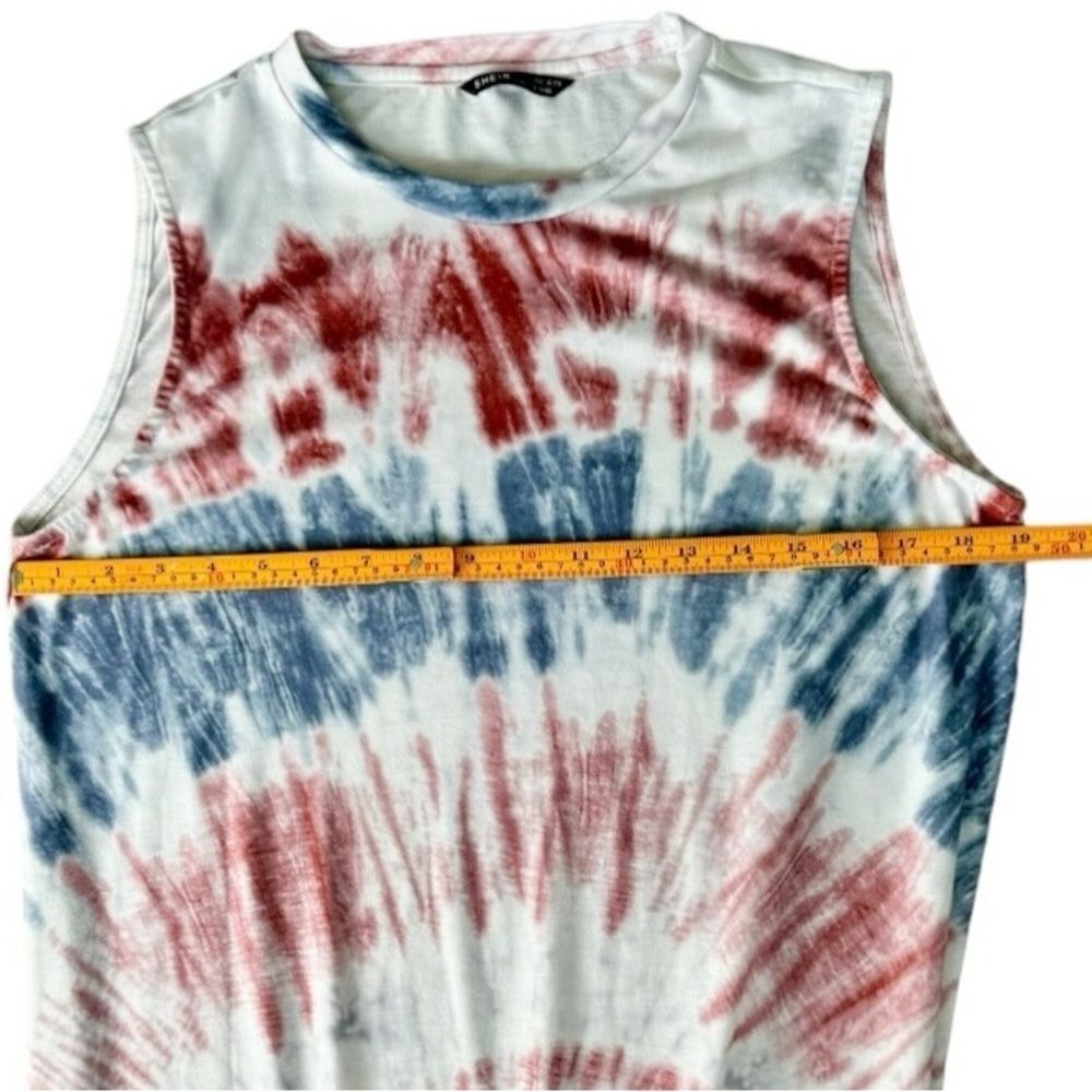 SHEIN Sleeveless Red Blue Tie Dye Split Hem Crewneck Pullover Maxi Dress. Large. - Picture 4 of 9